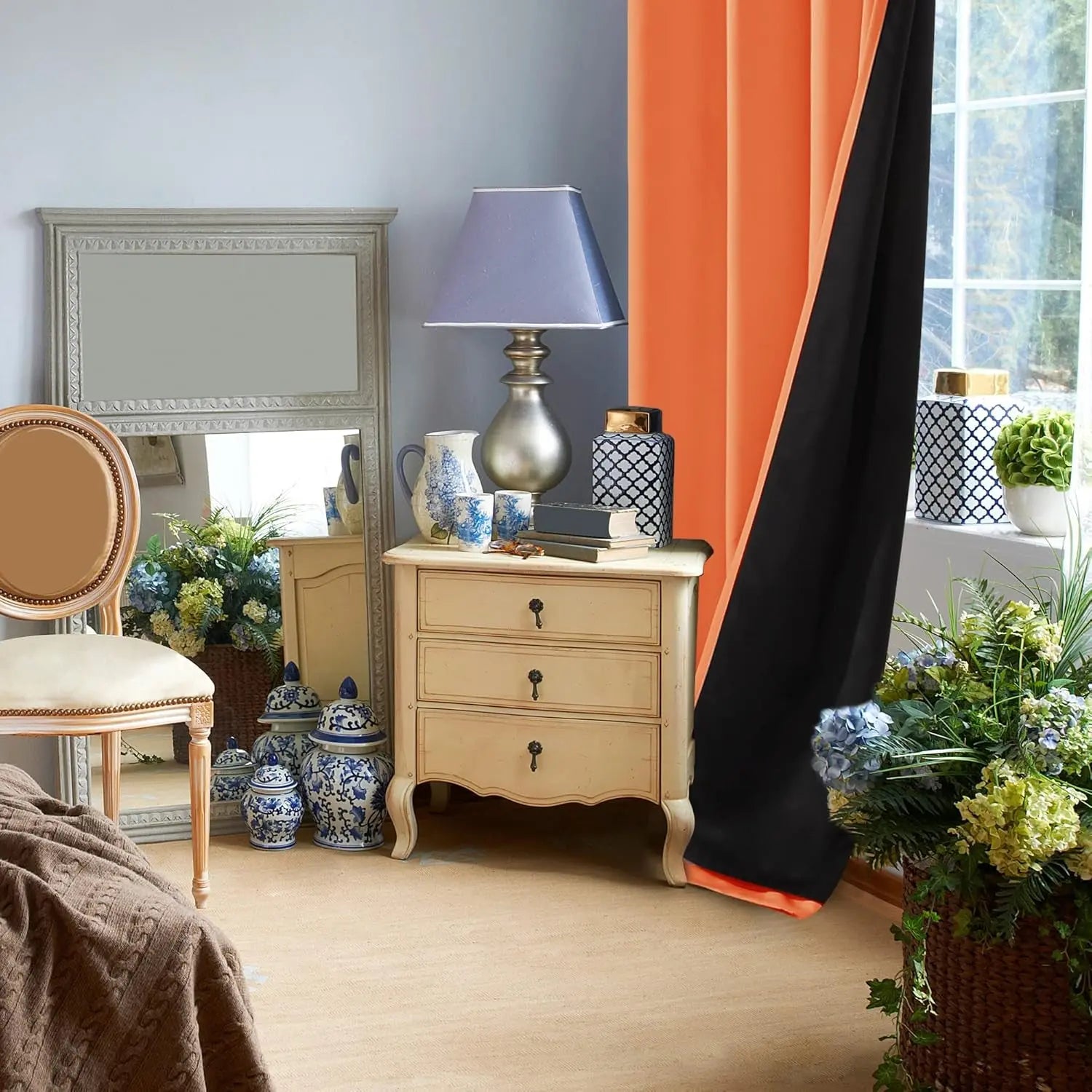Total Blackout Curtains, Rod Pocket Thermal Insulated Drapes for Bedroom, 2 Panels, 100% Light Blocking, Energy Saving Curtains, Orange, W52 X L108