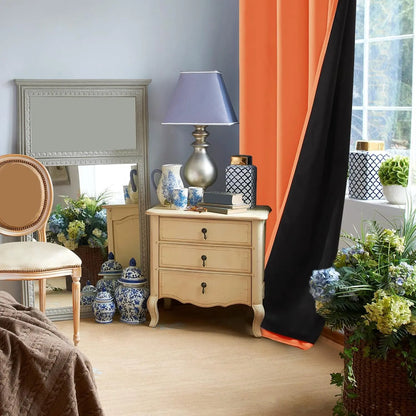 Total Blackout Curtains, Rod Pocket Thermal Insulated Drapes for Bedroom, 2 Panels, 100% Light Blocking, Energy Saving Curtains, Orange, W52 X L108