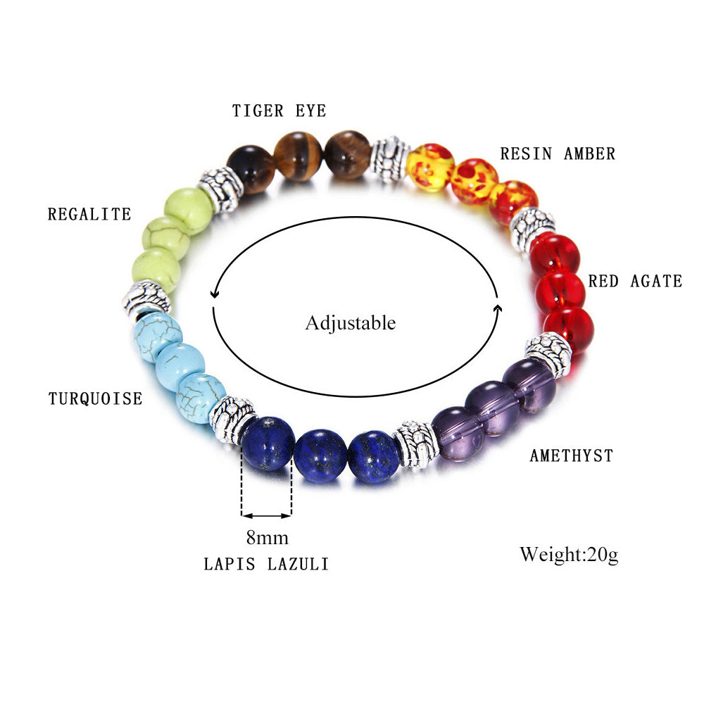 Natural Stone Colorful Chakra Energy Yoga Bracelet Pink Lucy