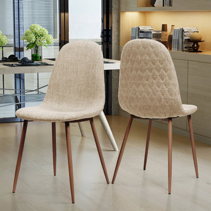Elegant Wheat Fabric Dining Chair Set with Iron Legs and Dark Walnut Sangria Beech