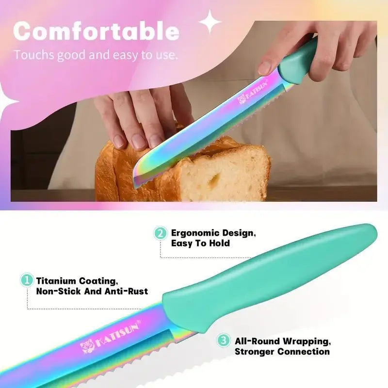 Beautiful Rainbow Titanium Coated Kitchen Knife Set Crimson Medea