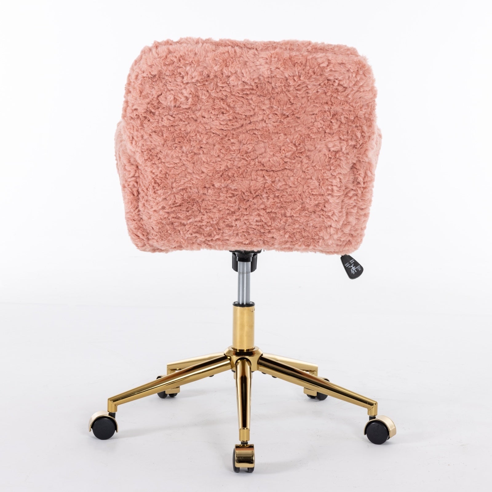 LuneluX_Home – Faux Fur Office Chair with Golden Base (Pink) Carmine Juneberry