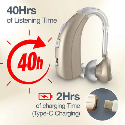Hearing Aid VHP-1303 for Seniors with 4 Modes &amp; 8 Volume Control, Rechargeable Digital Sound Device with Noise Cancelling, Ideal for Adults with Hearing Loss - Gold