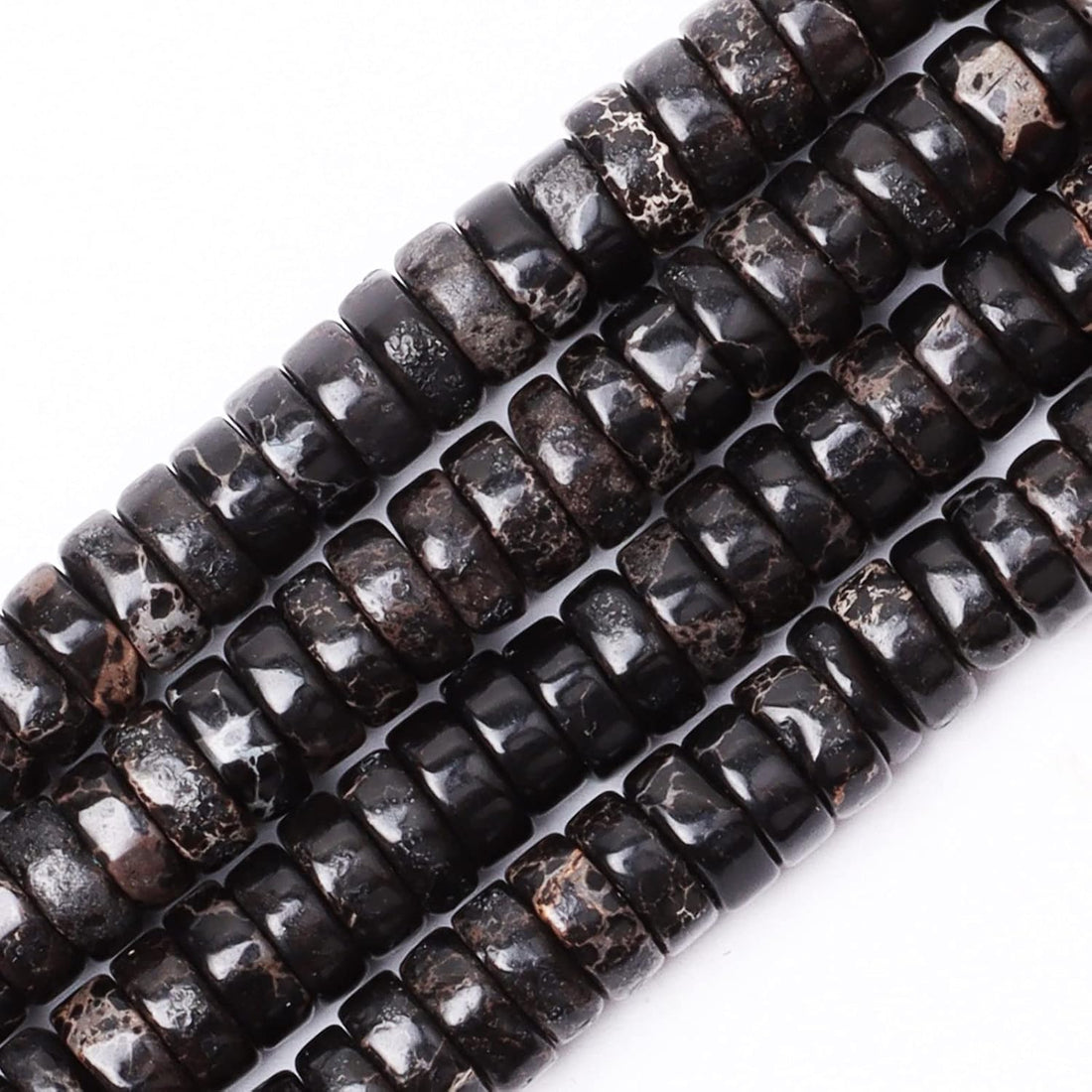 Natural Stone Heishi Beads for Necklace Making, 4 Mm X 2 Mm Small Flat round Stone Loose Heishi Disc Gemstone Beads for Jewelry Making Craft Bracelet Earrings Necklace - Black Imperial Jasper