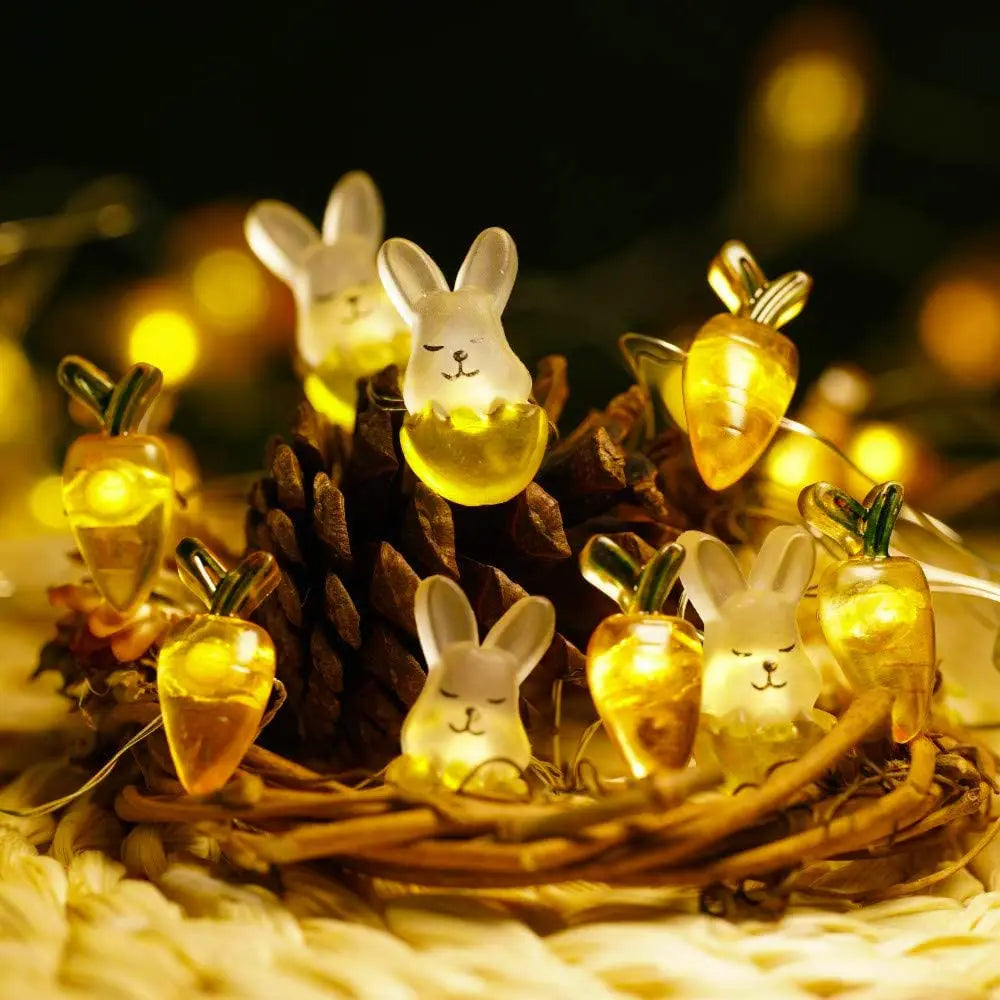 Cute Carrots and Bunnies Easter Lights Outdoor Crimson Coco