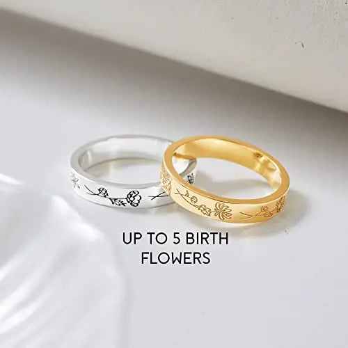 Birth Month Flowers Ring, Family Floral Ring, Gift for Mom,Mother Ring Green Millie