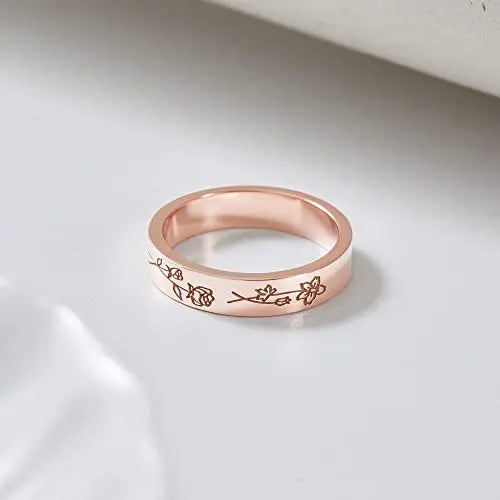 Birth Month Flowers Ring, Family Floral Ring, Gift for Mom,Mother Ring Green Millie