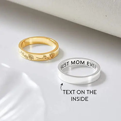 Birth Month Flowers Ring, Family Floral Ring, Gift for Mom,Mother Ring Green Millie