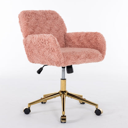 LuneluX_Home – Faux Fur Office Chair with Golden Base (Pink) Carmine Juneberry