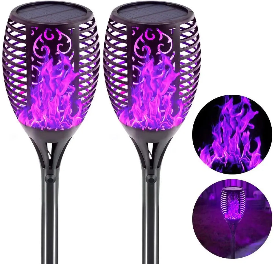 2 Pcs Solar Lights Outdoor Solar 12 Led Torch Flickering Flame Lights Pink Iolaus