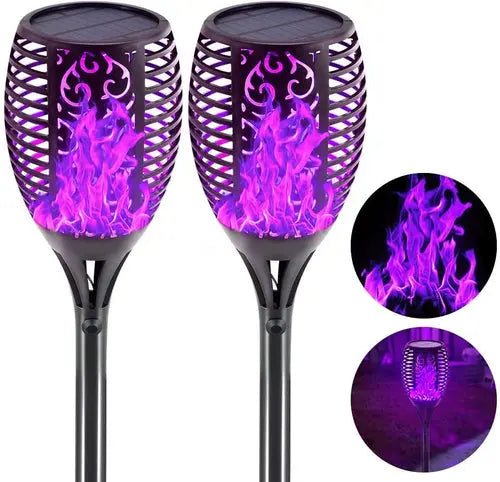 2 Pcs Solar Lights Outdoor Solar 12 Led Torch Flickering Flame Lights Pink Iolaus