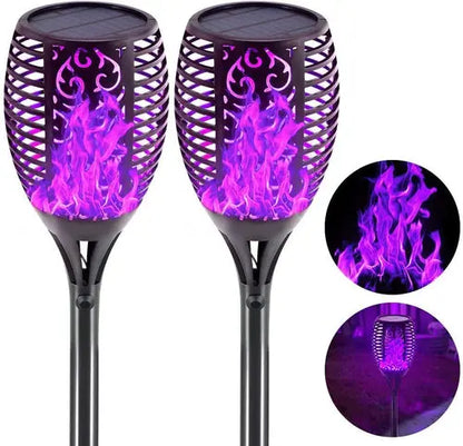 2 Pcs Solar Lights Outdoor Solar 12 Led Torch Flickering Flame Lights Pink Iolaus
