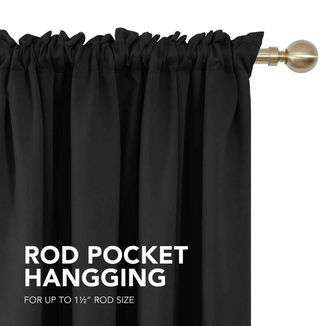 Black Rod Pocket Curtains Thermal Insulated Room Darkening Curtain 108 Inch Blackout Curtains for Patio Sliding Glass Door 52Wx108L Inch Black 2 Panels