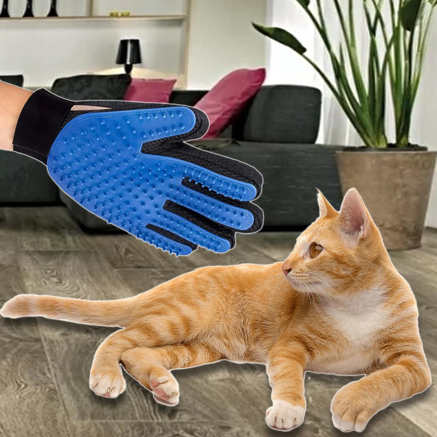 Pet Grooming Gloves Dog Brush Mitts Deshedding Hair Removal Massage Periwinkle Eros