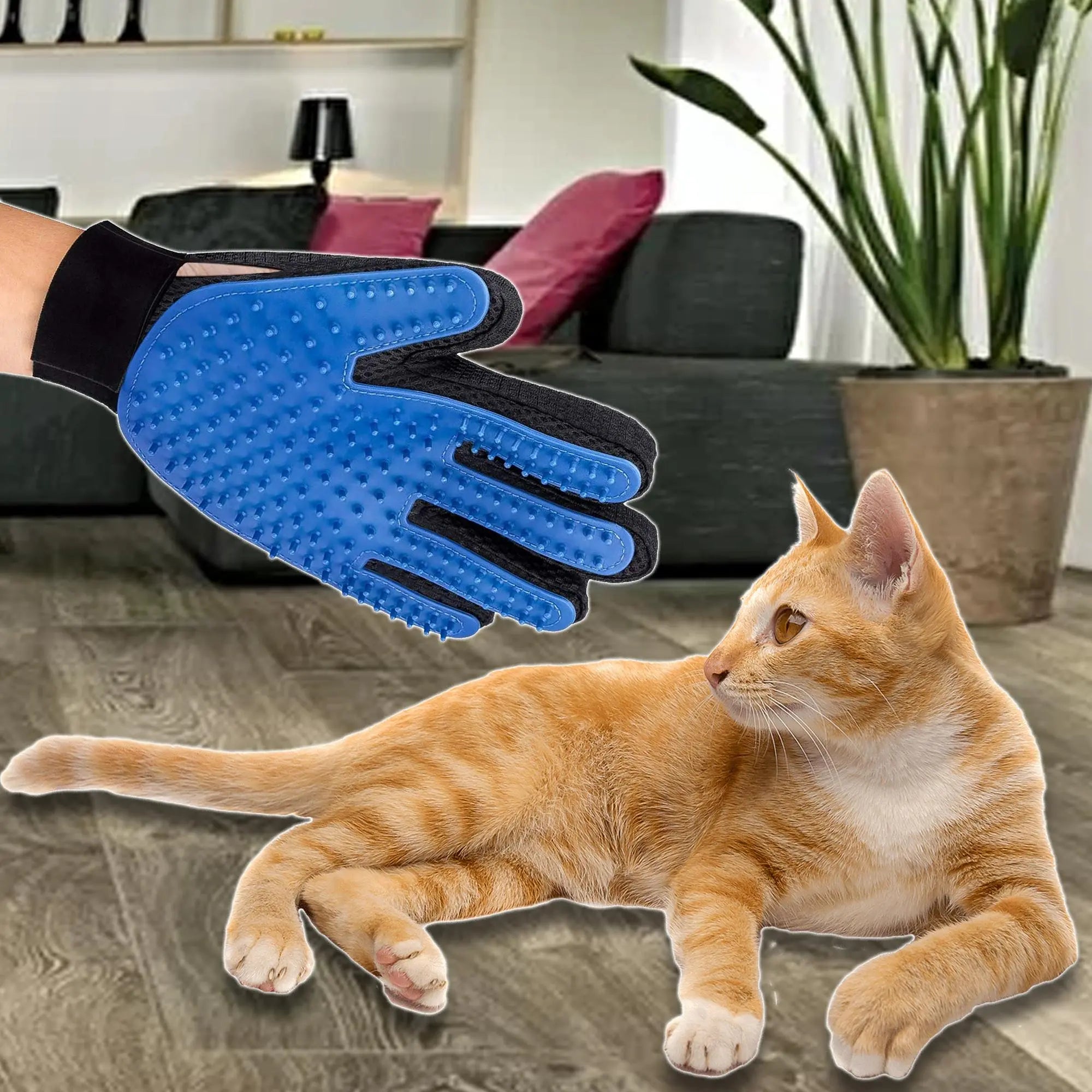 Pet Grooming Gloves Dog Brush Mitts Deshedding Hair Removal Massage Periwinkle Eros