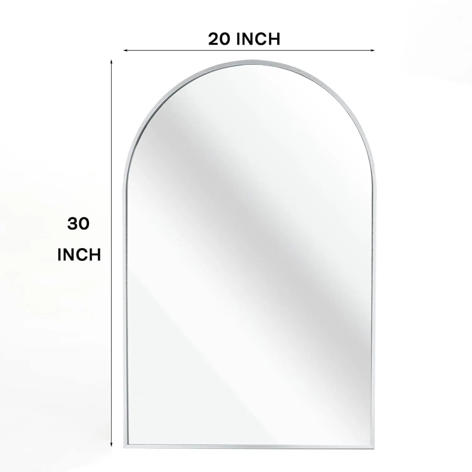 20x30 Inch Silver Metal Framed Arched Bathrrom Mirror for Wall. Sangria Beech