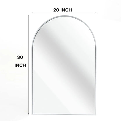 20x30 Inch Silver Metal Framed Arched Bathrrom Mirror for Wall. Sangria Beech