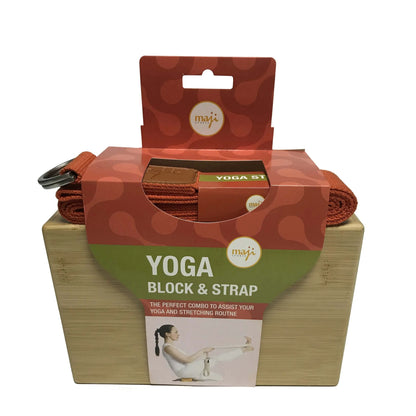 Bamboo Yoga Block &amp; Strap Combo Black Lavender
