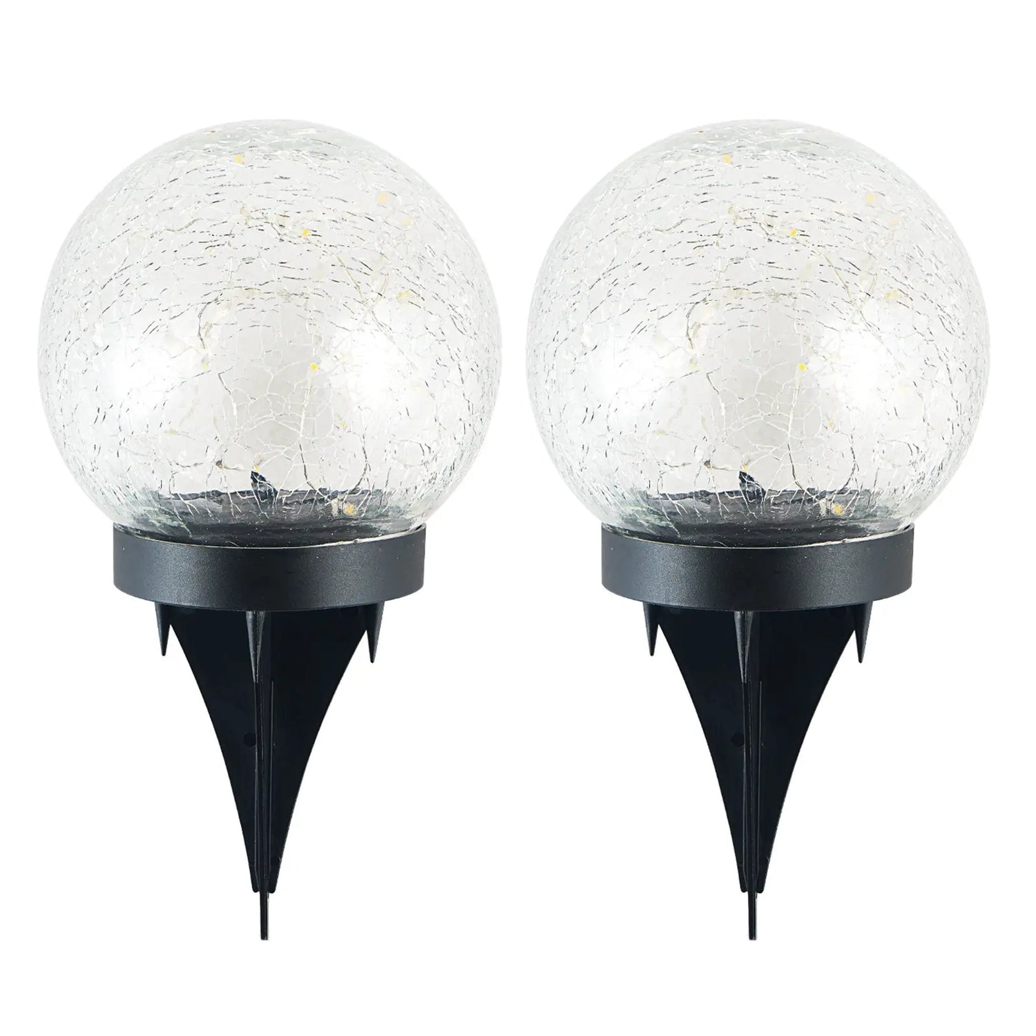 2Pcs Solar Lights Outdoor Garden Decor Cracked Glass Ball Warm Lights Pink Iolaus