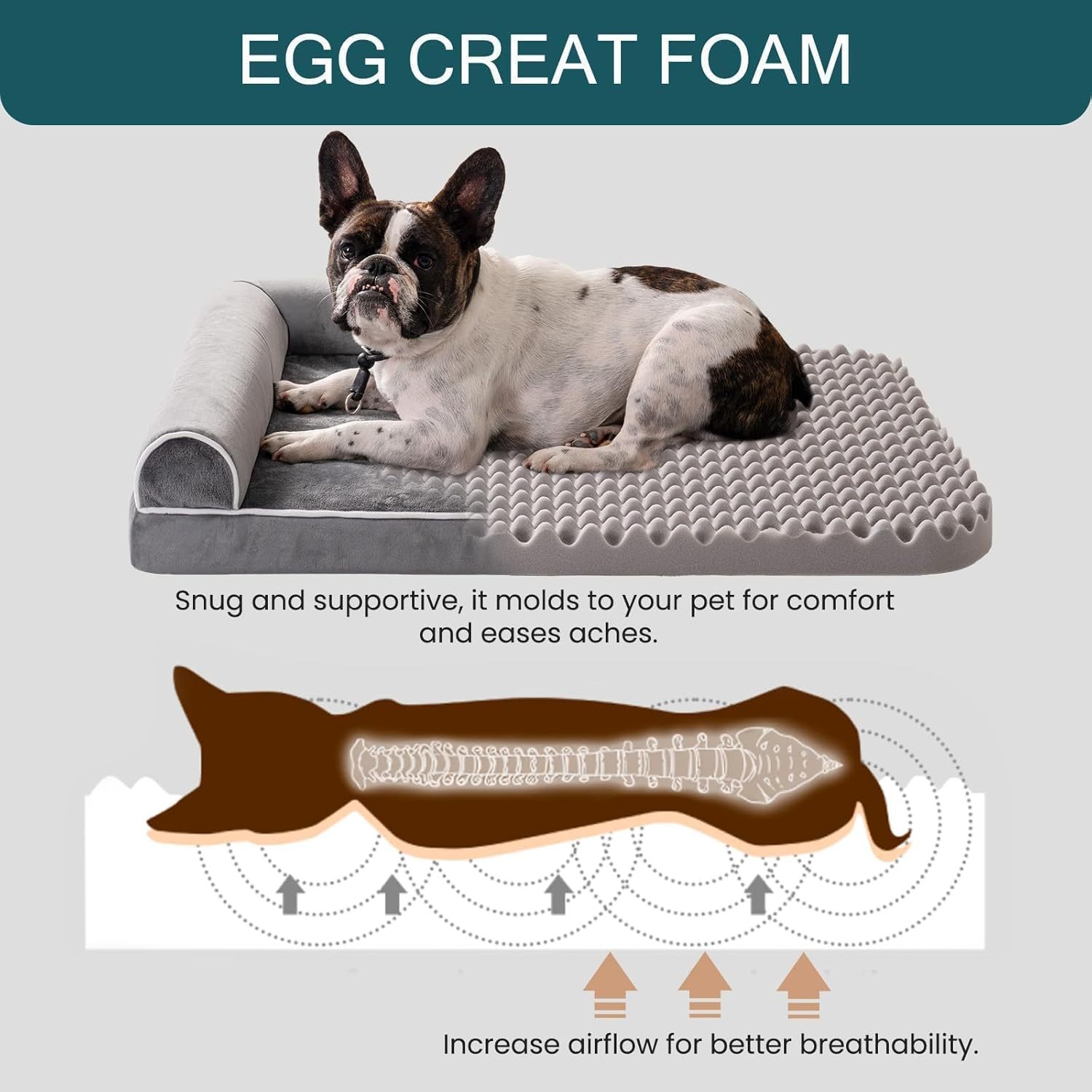 MEWOOFUN Orthopedic Dog Bed For Medium Large Dogs - Egg Foam Sofa With Waterproof Washable Cover Pink Lucy