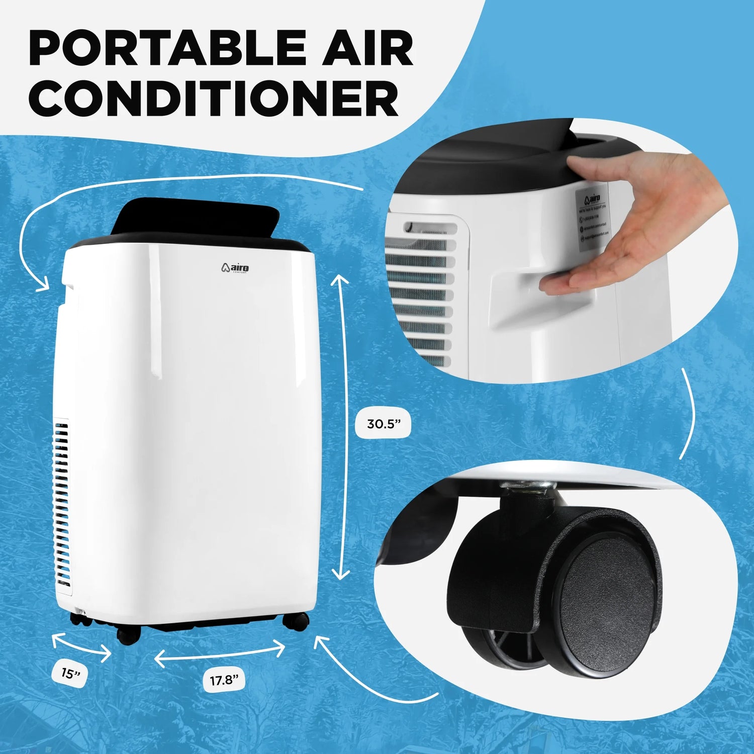 Airo Portable Air Conditioner 8000 BTU (6000 BTU DOE), Standing AC Unit with DIY Window Kit