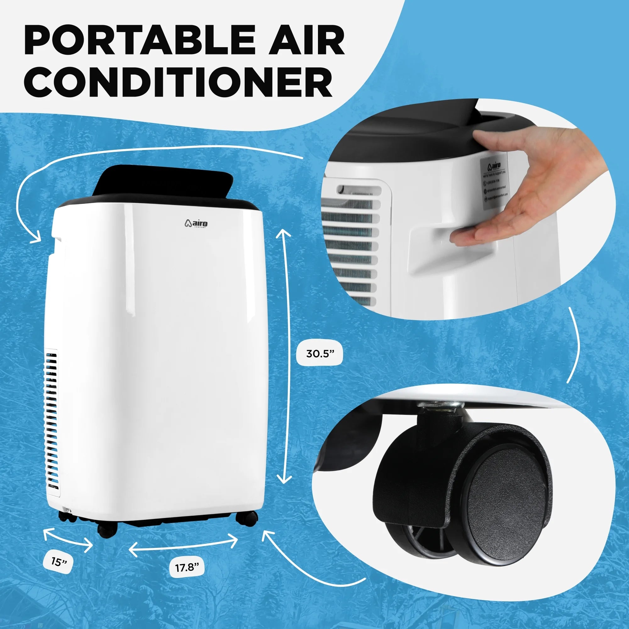 Airo Portable Air Conditioner 8000 BTU (6000 BTU DOE), Standing AC Unit with DIY Window Kit