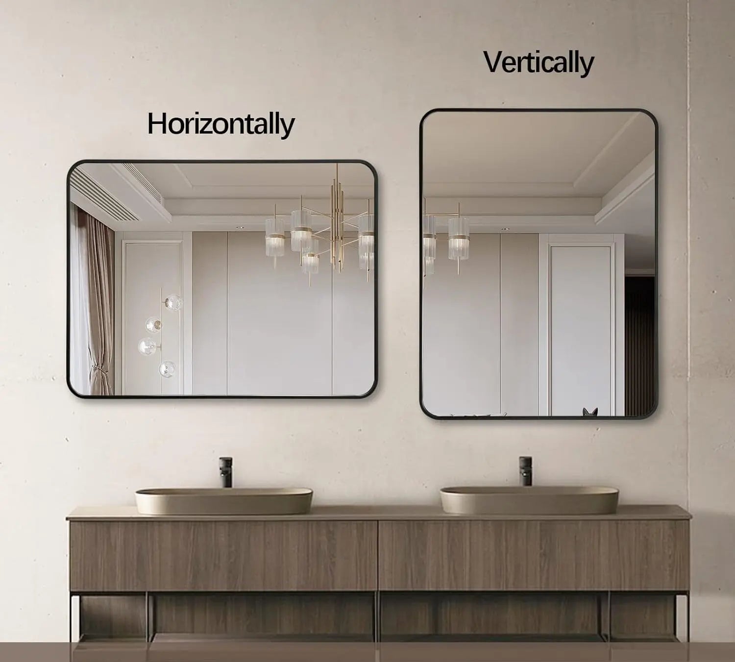 22x30 Inch Black Metal Framed Rectangular Bathrrom Mirror for Wall. Sangria Beech