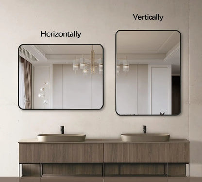 22x30 Inch Black Metal Framed Rectangular Bathrrom Mirror for Wall. Sangria Beech