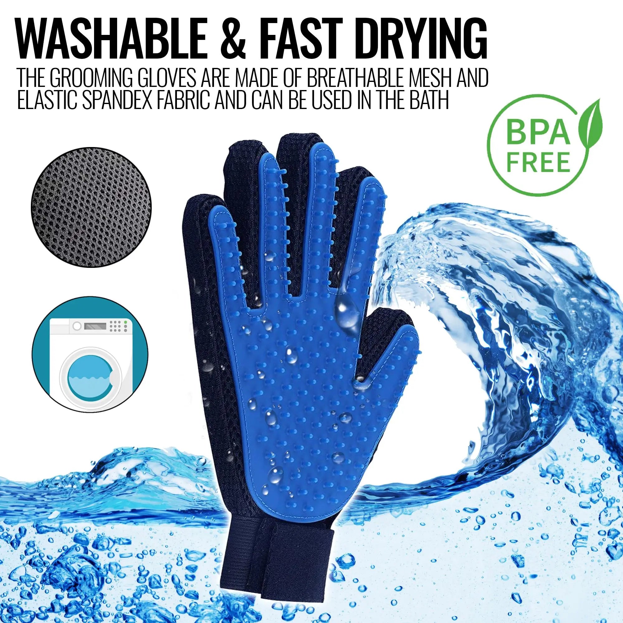 Pet Grooming Gloves Dog Brush Mitts Deshedding Hair Removal Massage Periwinkle Eros