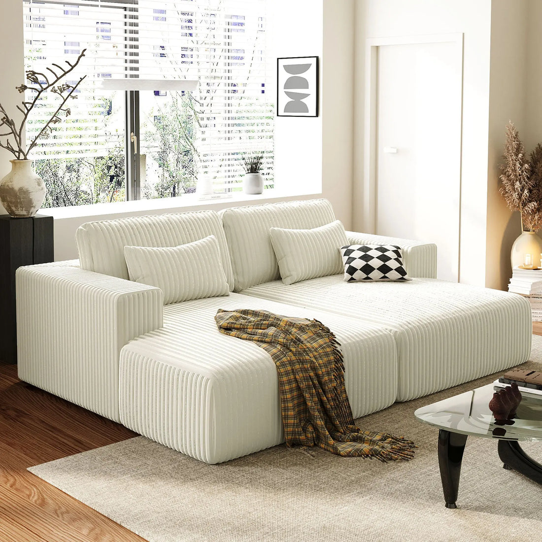 Corduroy Double Sofa Bed with 2 Pillows, Perfect for Living Rooms, Sangria Beech