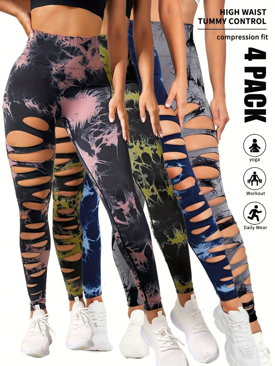 Adorex 4 Pack Tie-dye Workout Leggings For Women High Waist Seamless Scrunch Butt Lifting Gym Yoga Pants Elastic Pants Pink Lucy