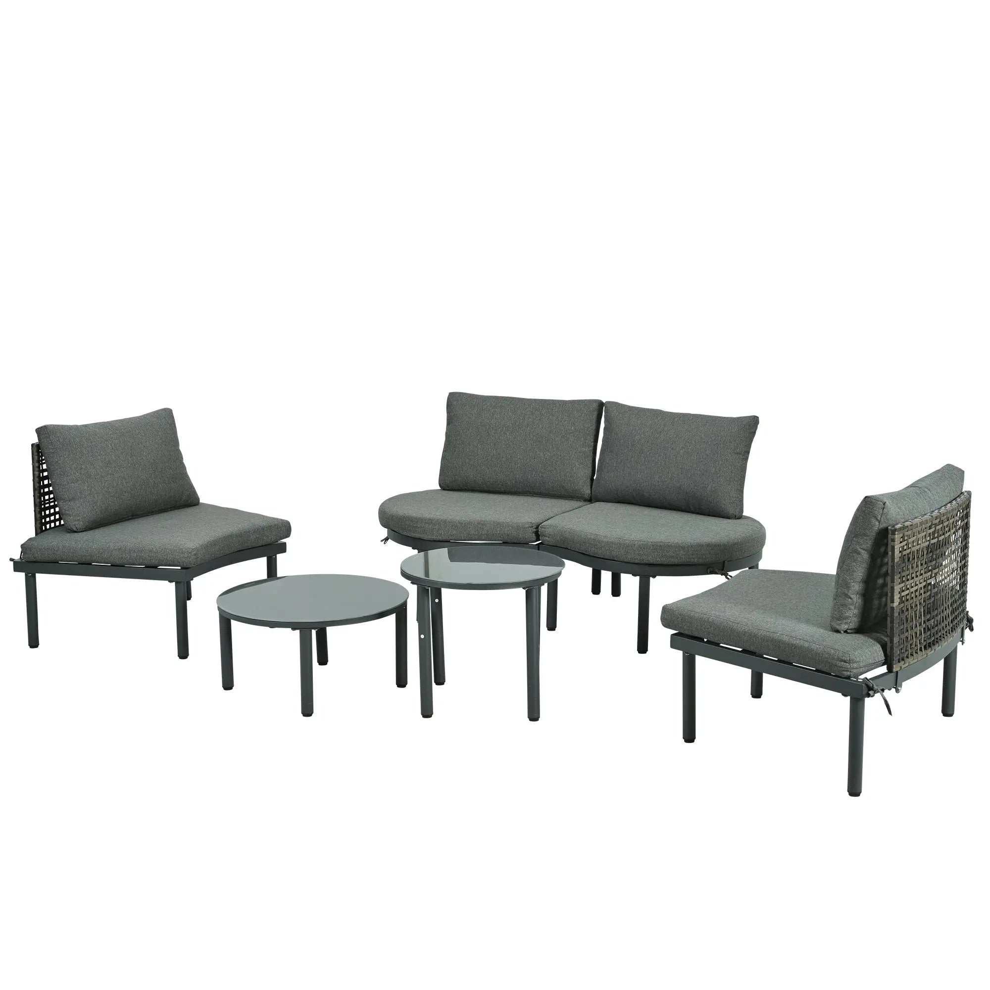 6-Piece Patio Sofa Furniture Set, Half Moon Outdoor Sectional Sofa Sangria Beech