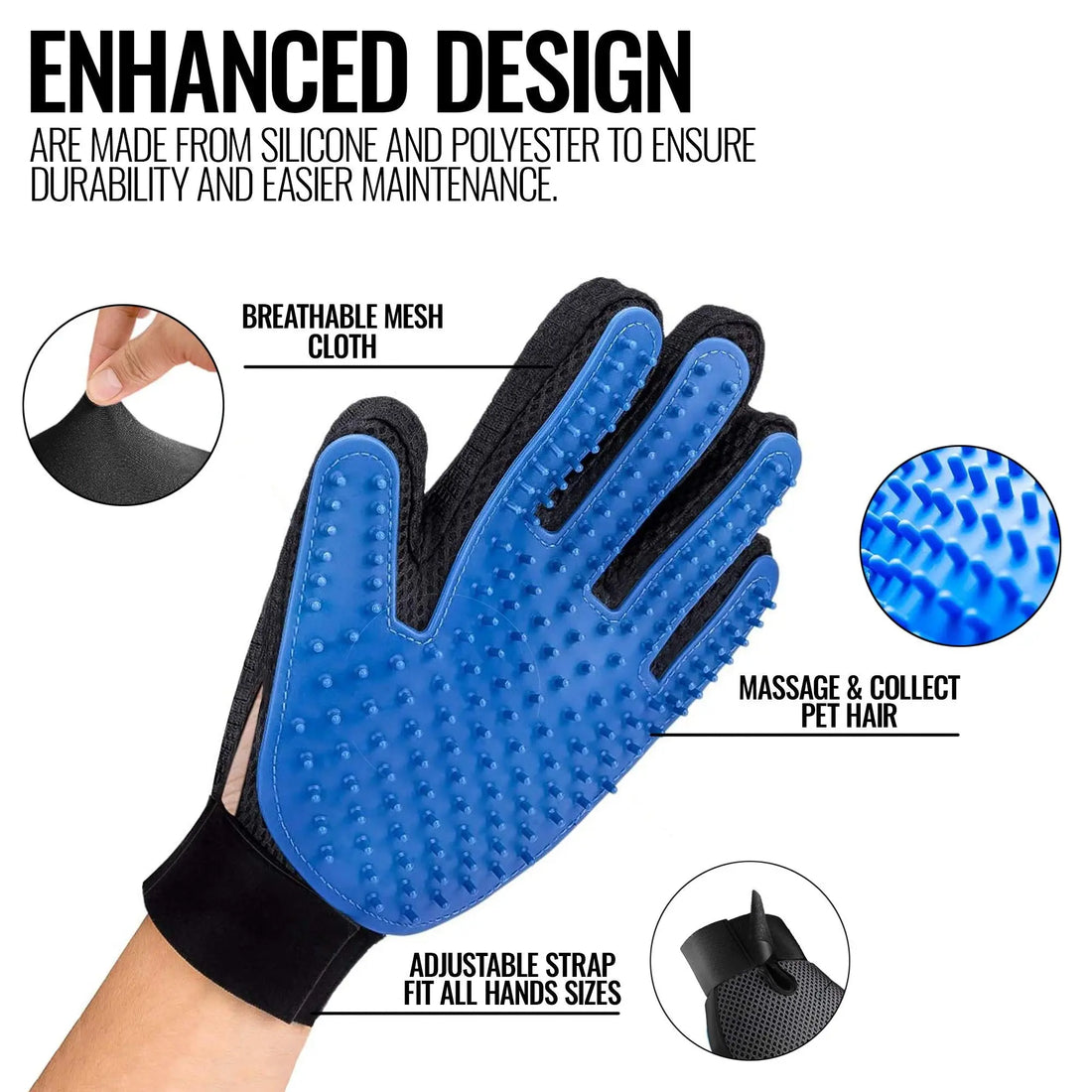 Pet Grooming Gloves Dog Brush Mitts Deshedding Hair Removal Massage Periwinkle Eros