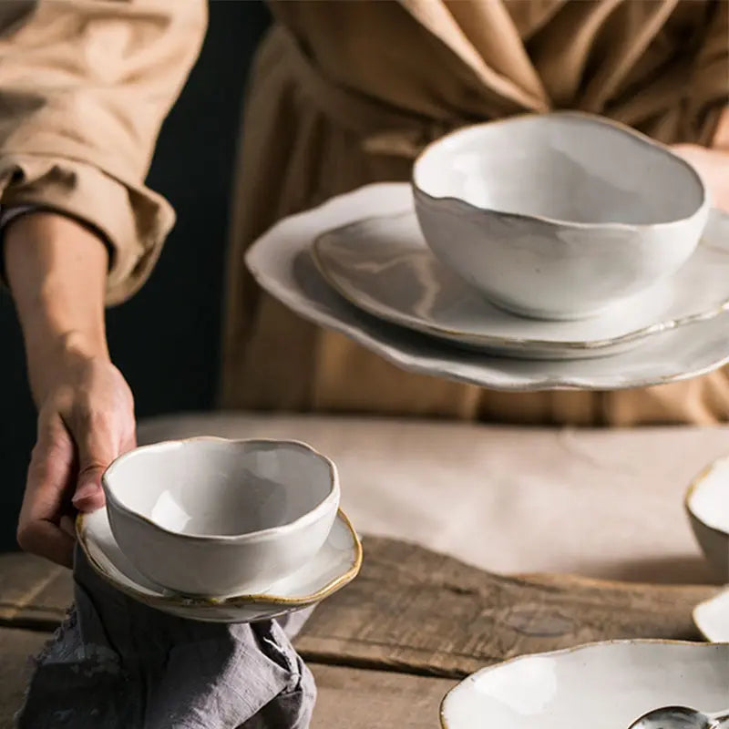 Irregular ceramic tableware Crimson Medea