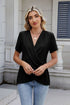 Out of State - Solid Color Surplice Short Sleeve Blouse Jade Icarus