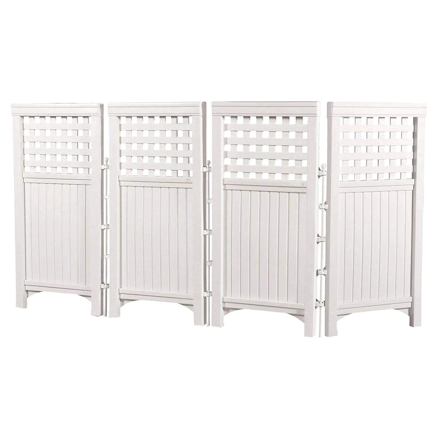 4 Panel Outdoor Screen Enclosure - Freestanding Steel Resin Reversible Panel Outdoor Screen - Perfect for Concealing Garbage Cans, Air Conditioners - White