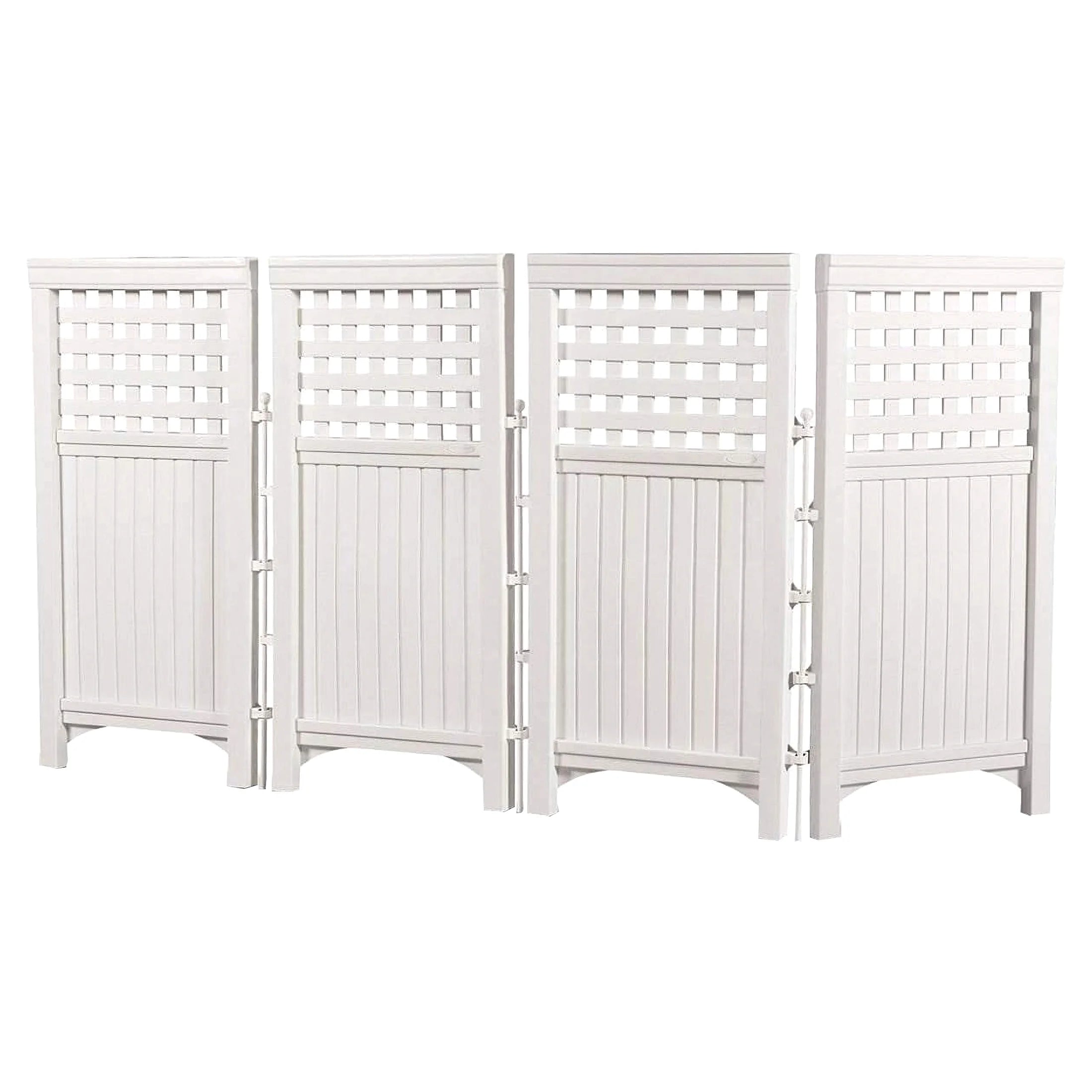 4 Panel Outdoor Screen Enclosure - Freestanding Steel Resin Reversible Panel Outdoor Screen - Perfect for Concealing Garbage Cans, Air Conditioners - White