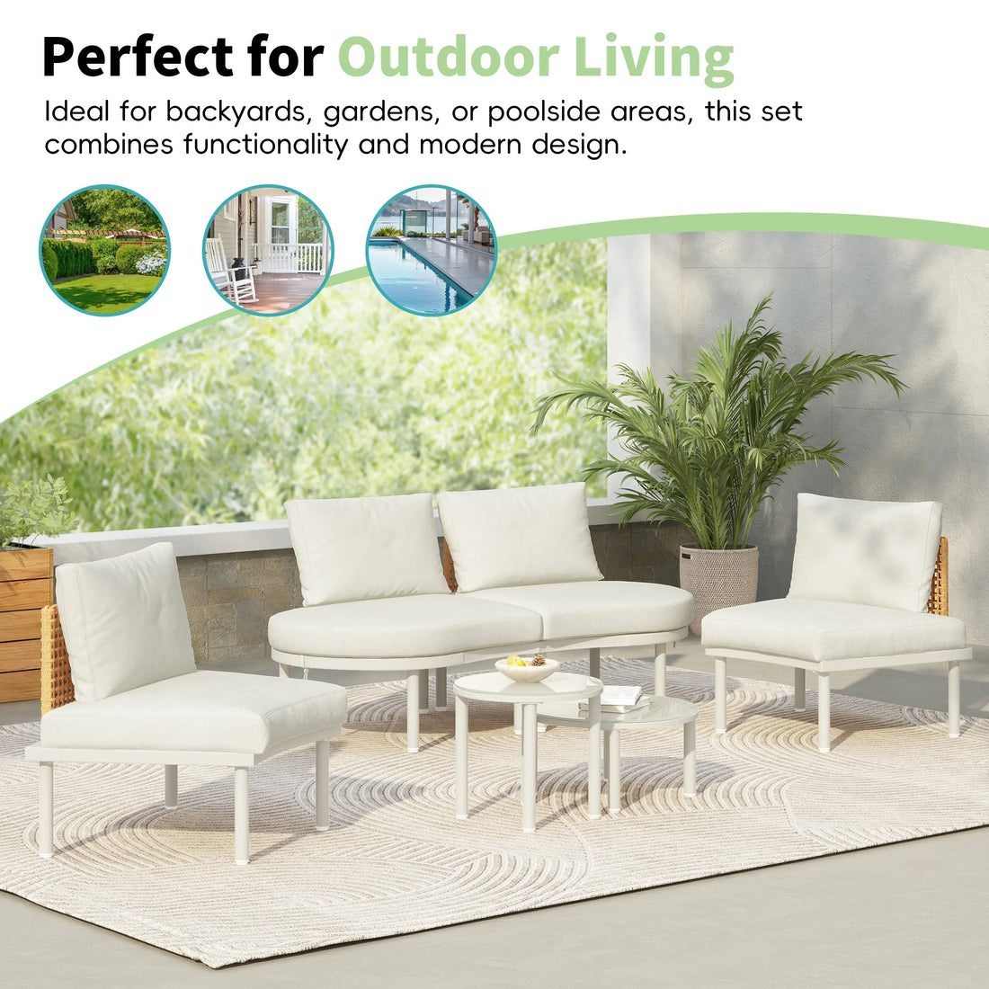 6-Piece Patio Sofa Furniture Set, Half Moon Outdoor Sectional Sofa Sangria Beech