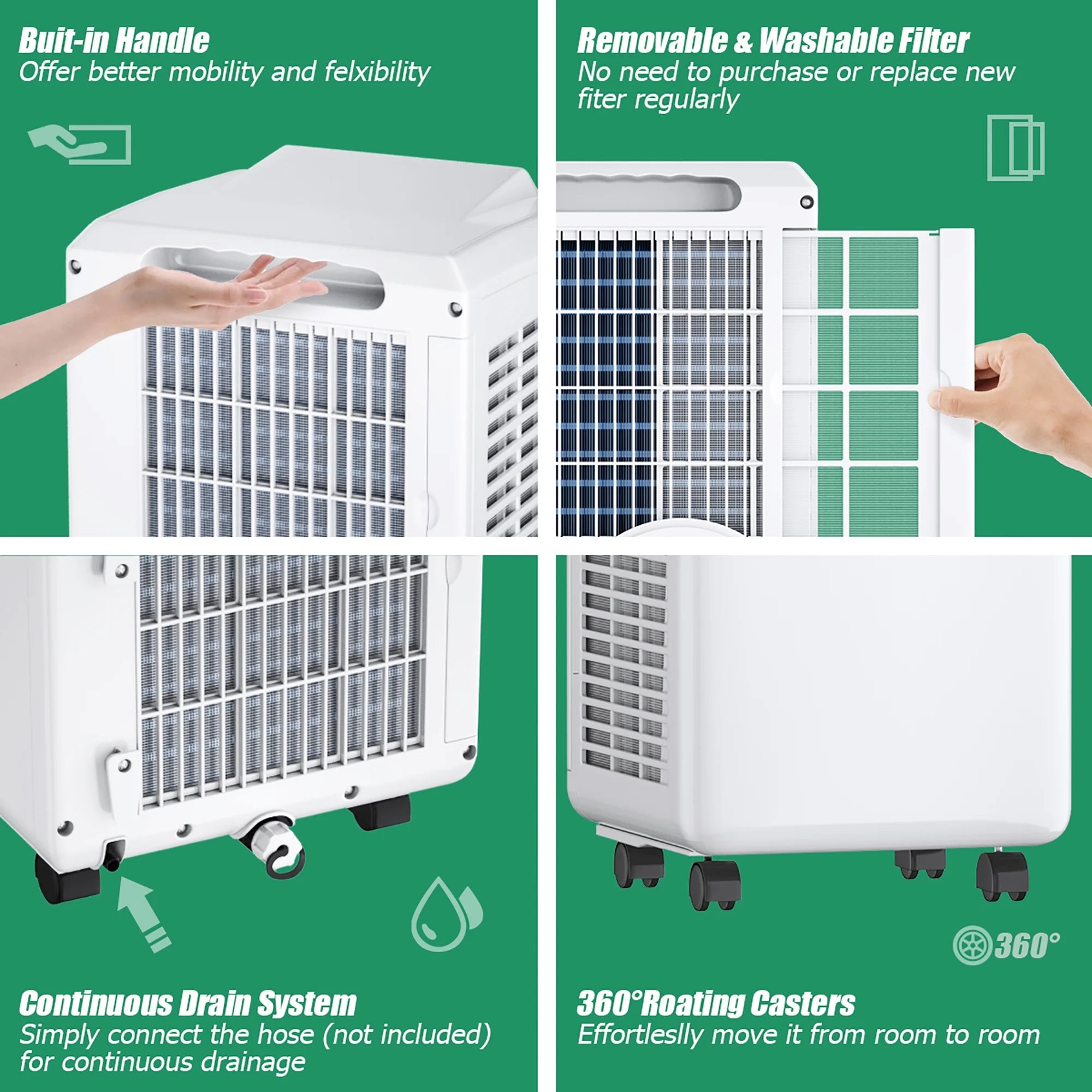 5500 BTU (9000 BTU ASHRAE) 3-In-1 Portable Air Conditioner W/Built-In Dehumidifier and Window Kit