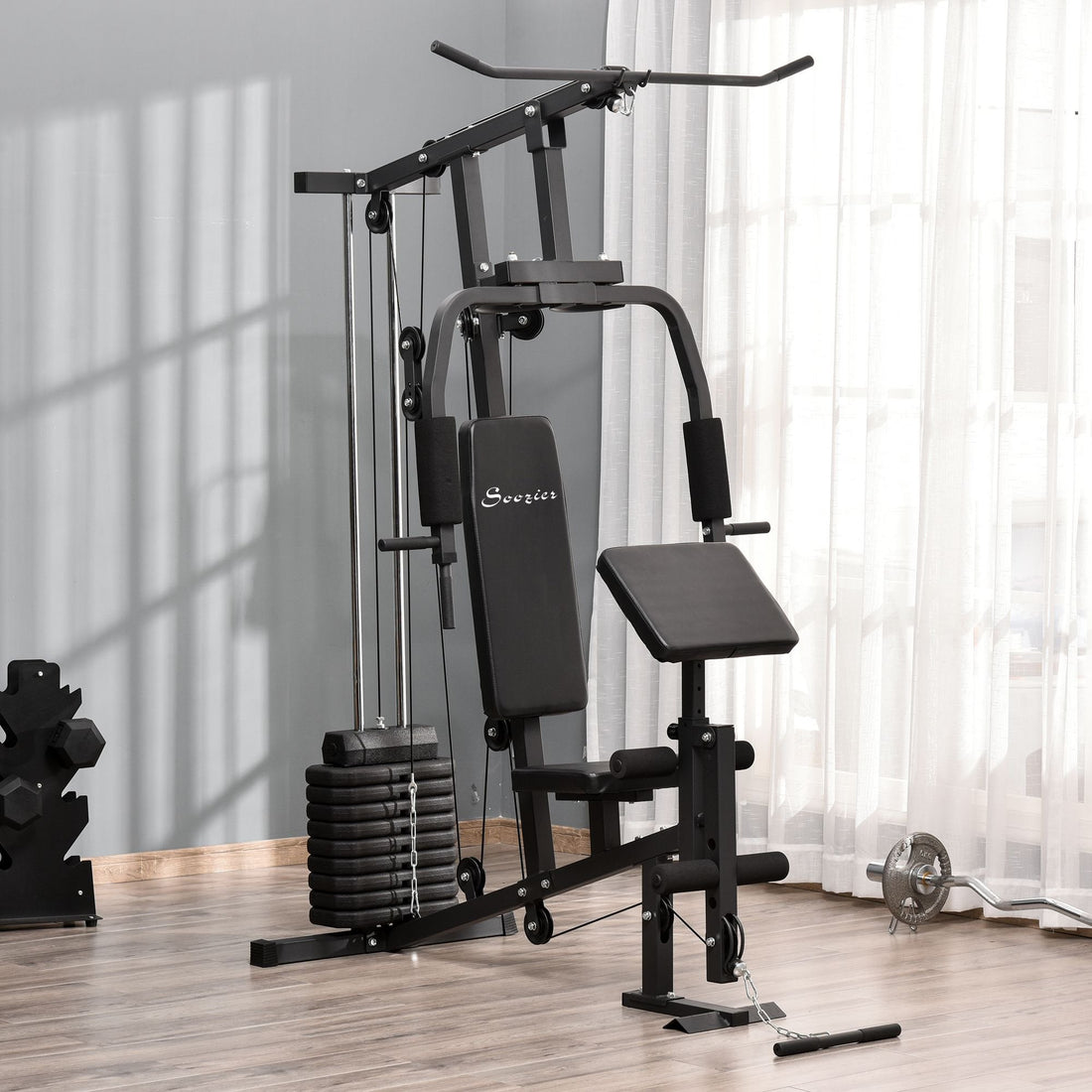 Soozier Multifunctional Home Strength Exercise Gym System Weight Taupe Shadow