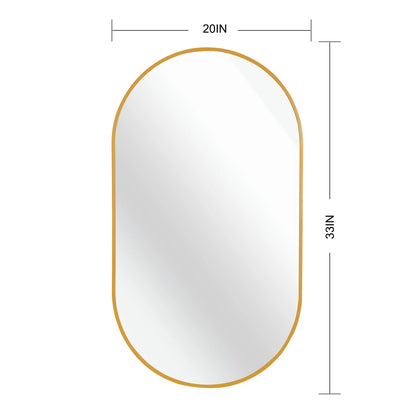 Gold 20 x 33 Inch Metal Oval  Mirror Sangria Beech