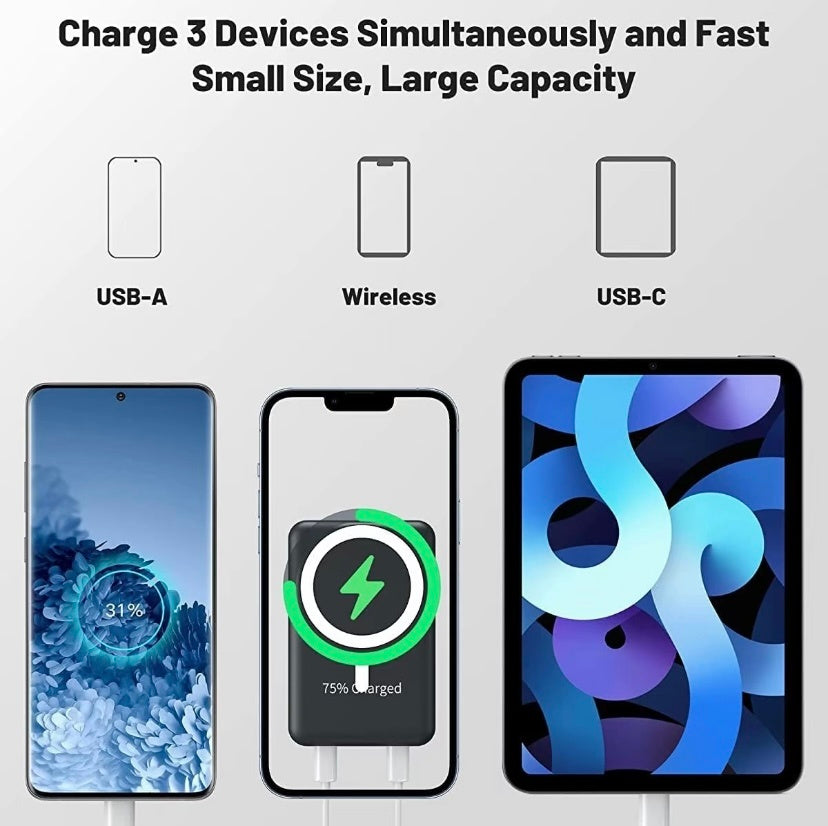 Power Bank Magnetic Portable Wireless FastCharger 10000mAh Type - C Cable LEDDisplay 22.5W PD Fast Charging LightingMag-Safe Battery Pack For IPhone15 14 13 12 Mini Pro Pro Max Devices Digital Pink Lucy