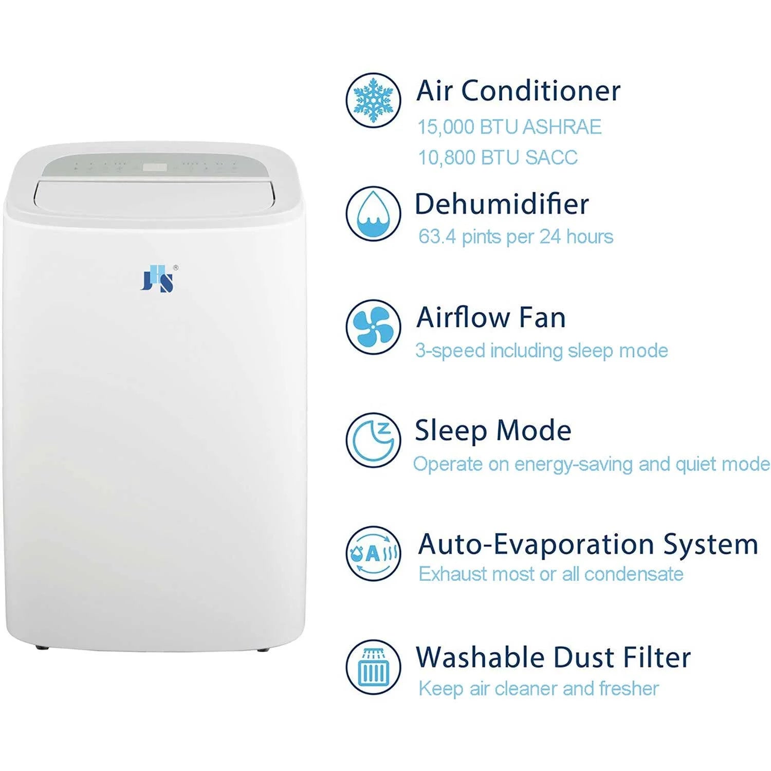 10,800 BTU (15,000 BTU ASHRAE) 115V Portable Air Conditioner with Remote, Rooms up to 550 Sq Ft, A020A-10KR