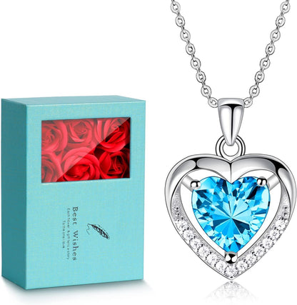 925 Sterling Silver Heart Pendant Necklace for Women - Cubic Zirconia Love Pendant Necklace, 20 Inch Love Necklace Jewelry for Christmas, Thanksgiving, Valentine&