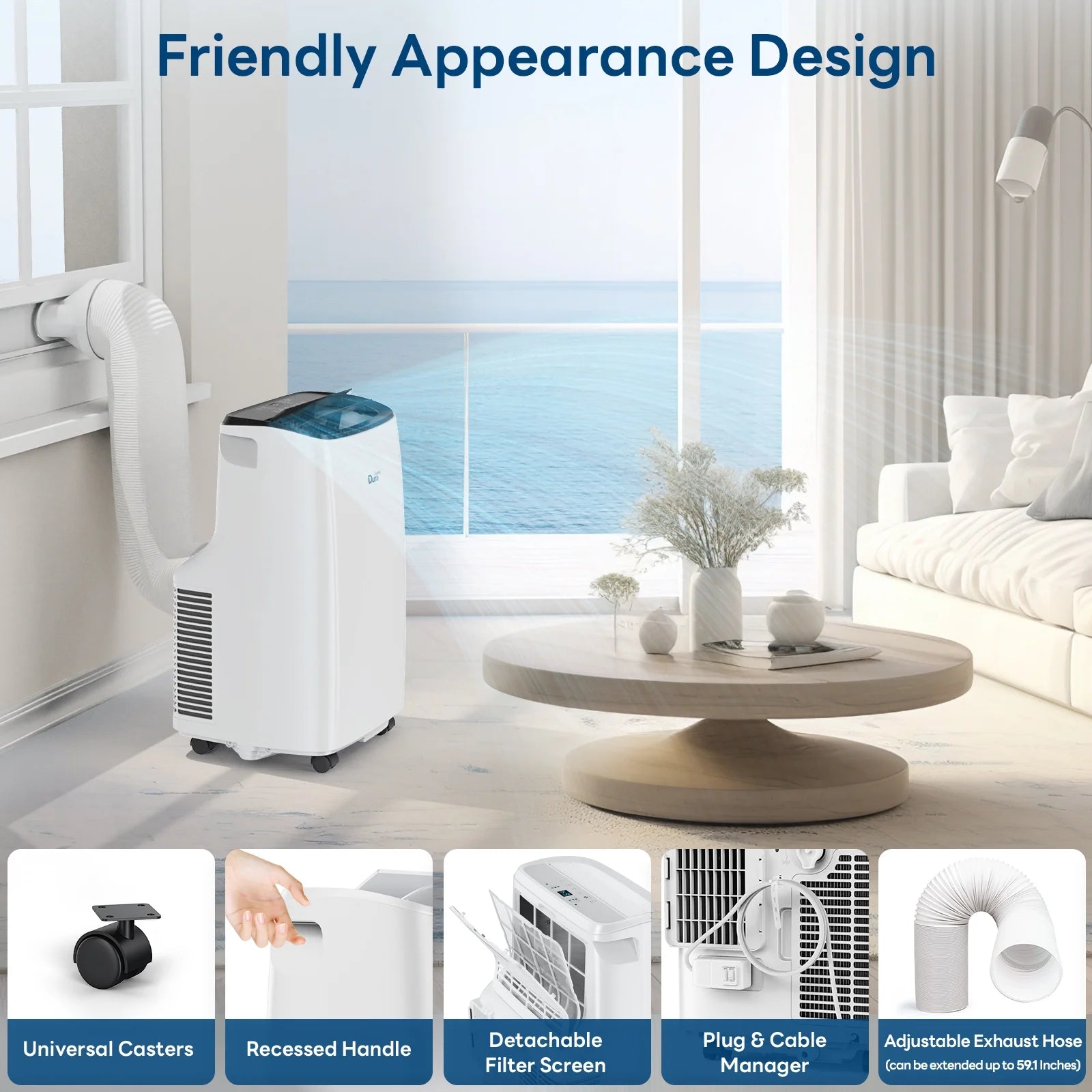 12000 BTU (ASHRAE) Portable Air Conditioners for Baseroom up to 300 Sq.Ft, with Cooler, Dehumidifier and Fan, 6550BTU (SACC) White