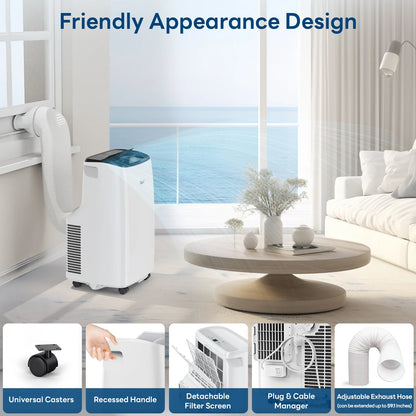 12000 BTU (ASHRAE) Portable Air Conditioners for Baseroom up to 300 Sq.Ft, with Cooler, Dehumidifier and Fan, 6550BTU (SACC) White