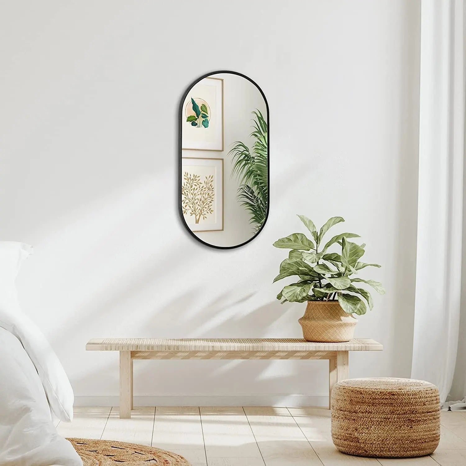 Black 20 x 33 Inch Metal Oval  Mirror Sangria Beech
