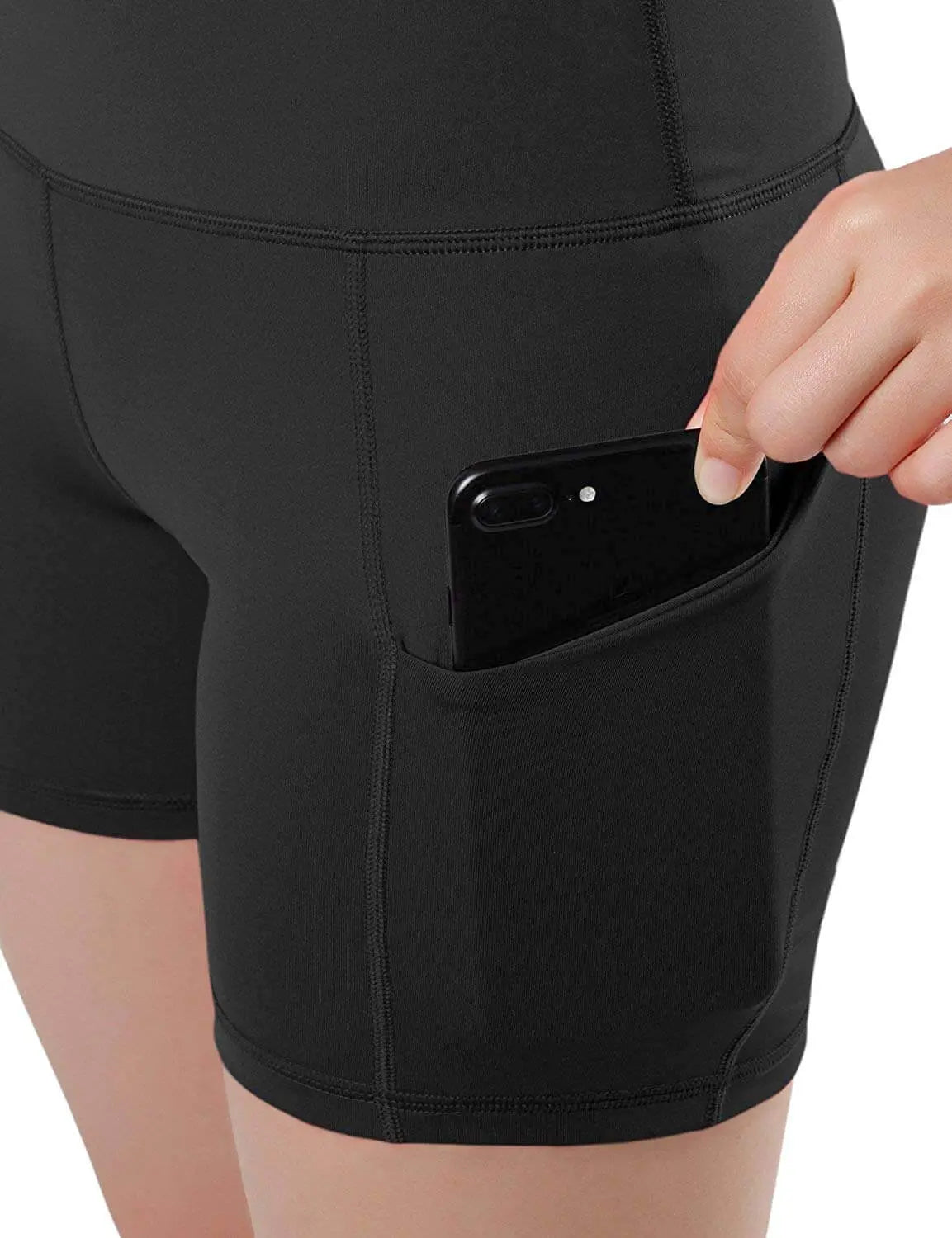Jolie High-Waisted Athletic Shorts with Hip Pockets Black Lavender