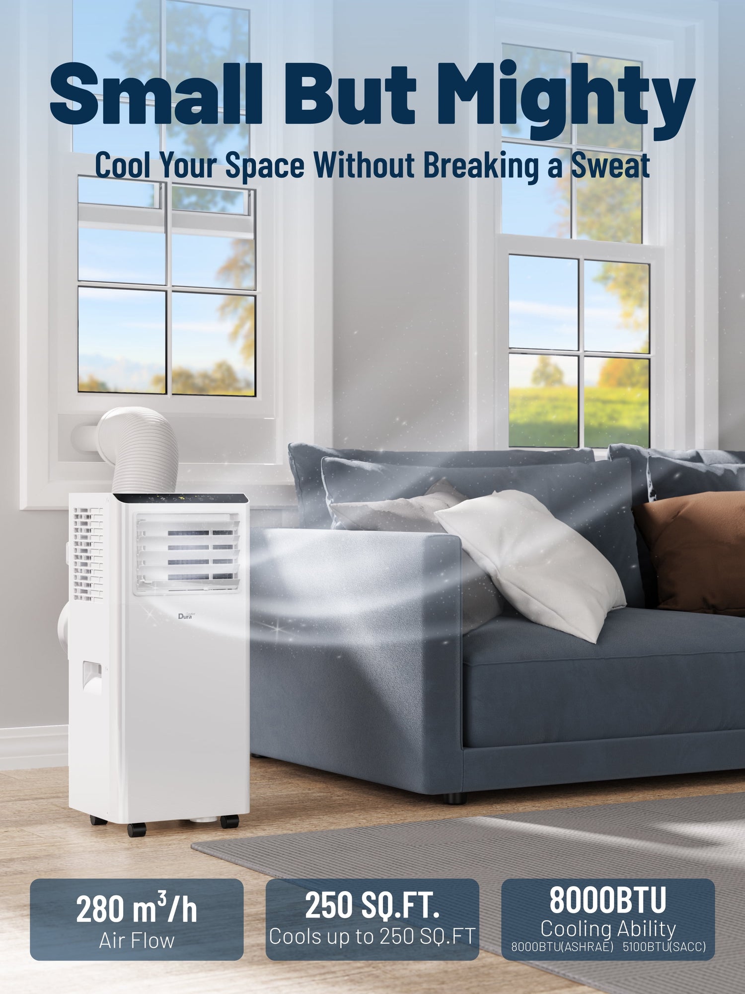 8000BTU Portable Air Conditioner for Room up to 230 Sq.Ft, 3-In-1 AC Unit 5100BTU (SACC), Cooling, Dehumidifying, Fan