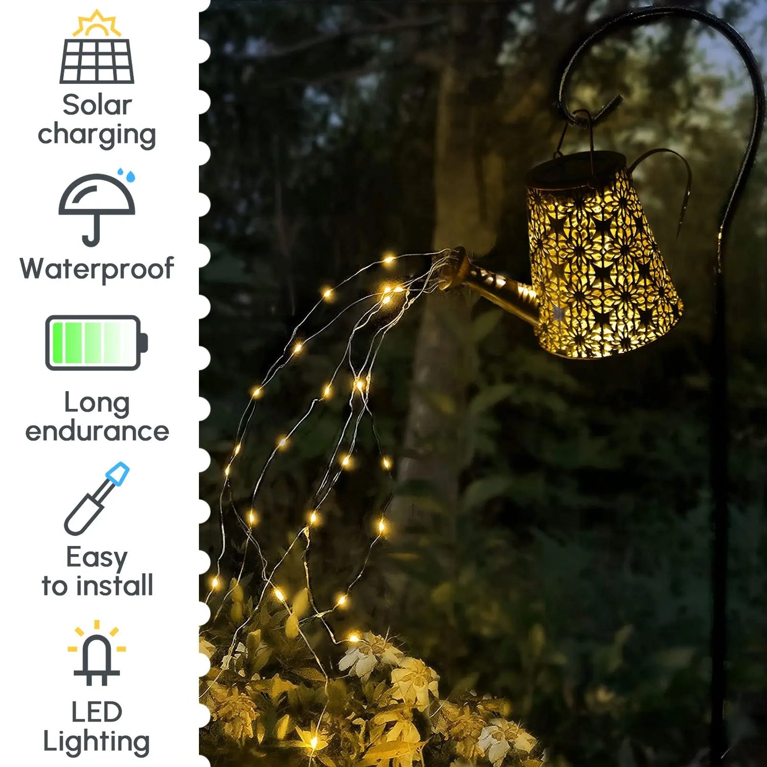 Solar Watering Can Lights Outdoor Decor Hanging Kettle Lantern Light Pink Iolaus